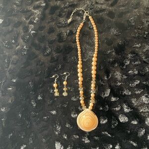 Peach Beaded Pendant Necklace and Earring Set - Women Jewelry